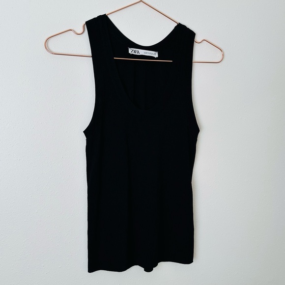 Zara black ribbed basic tank top - Picture 7 of 9